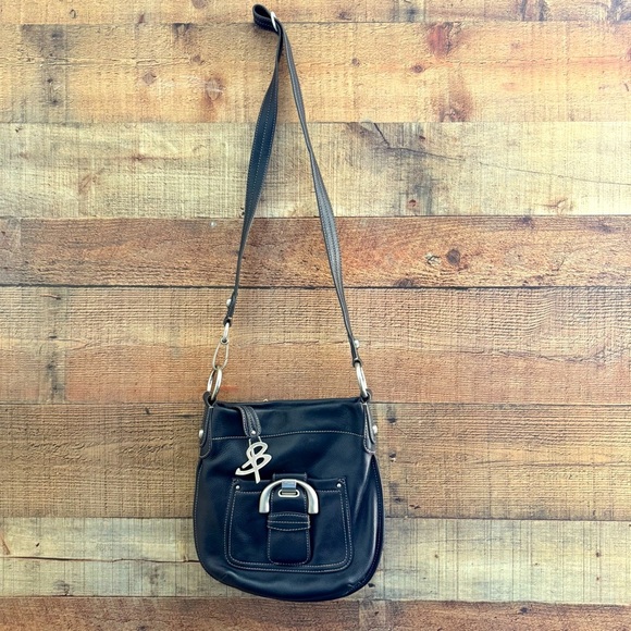 NWOT b.Makowsky Pebbled Black Leather Convertible Shoulder Bag - Picture 1 of 10
